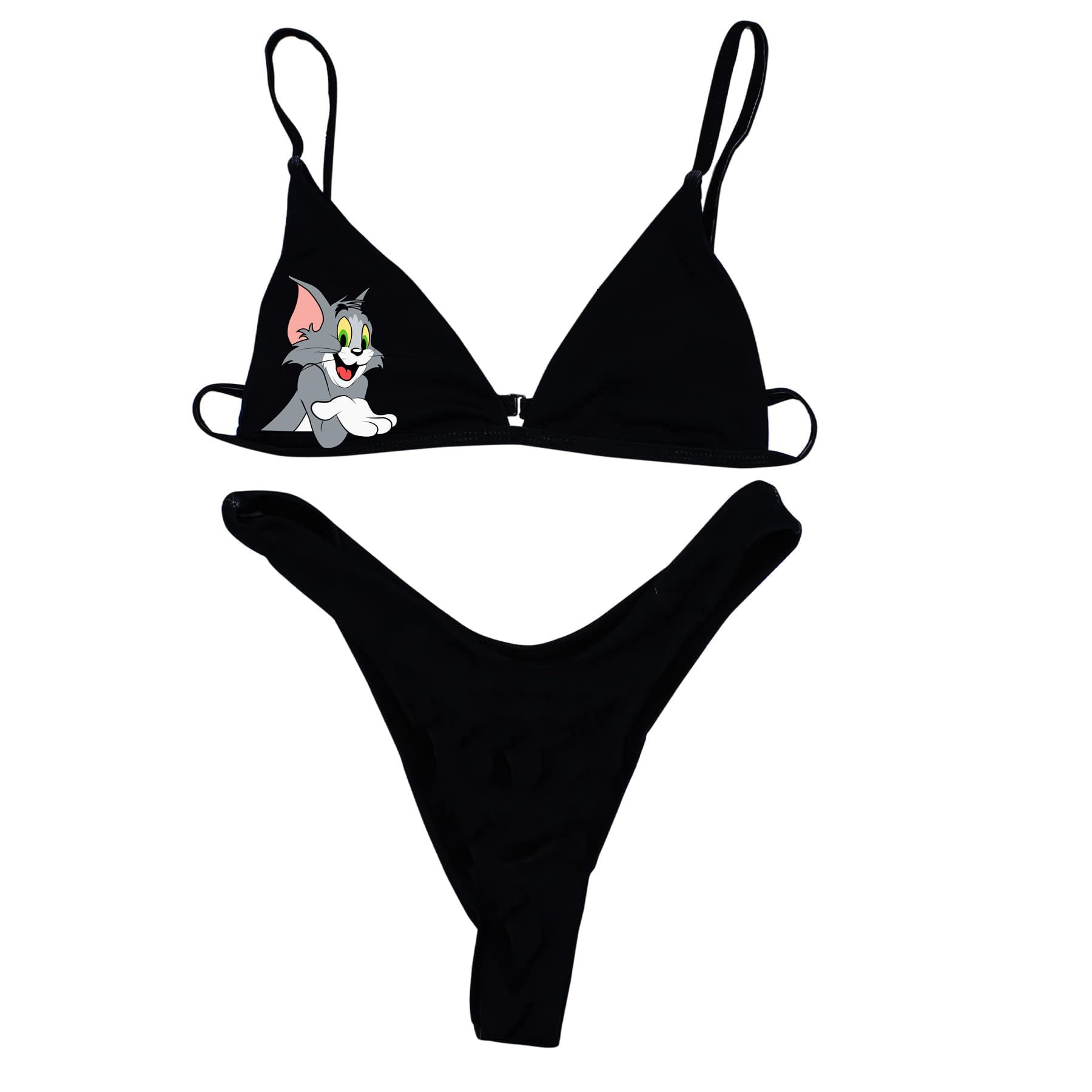 Stylish Jerry Printed Sexy Super Babydoll Bra Panty Lingerie Womens Snap Crotch Lingerie V Neck Sleepwear Swimwear Honeymoon Wedding Night Valentine Gift Black-image-19