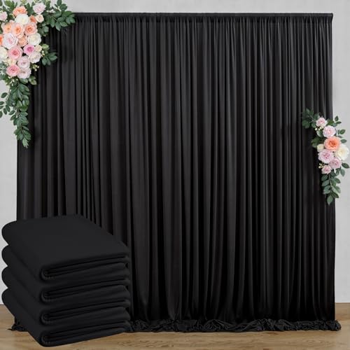 20 ft x 10 ft Wrinkle Free Black Backdrop Curtain for Parties 4 Panels 10ft Polyester Black Photo Backdrop Drapes for Graduation Birthday Wedding Party Stage Curtains