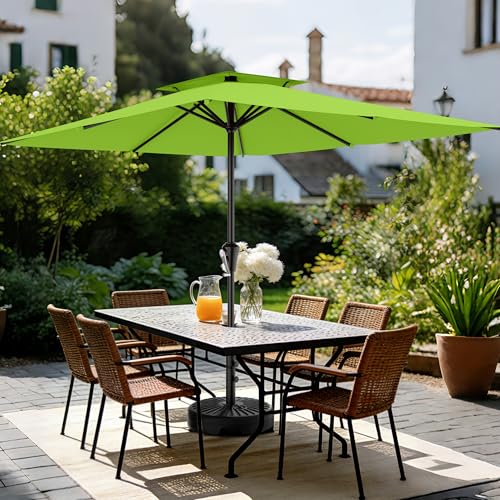 Image of AreShark 8'x10' 2 Tiers Rectangular Patio Umbrella - Outdoor Umbrella Waterproof UV Protection, Market Table Umbrella w /Crank for Pool, Backyard, Deck(Apple Green)