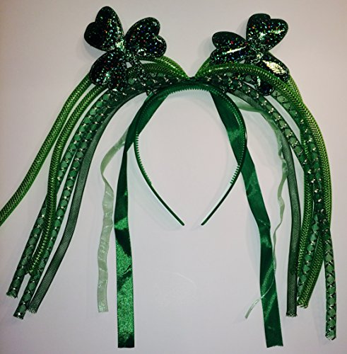 St Patrick's Day Irish Green Hair Headband with Shamrock Boppers & Ribbons