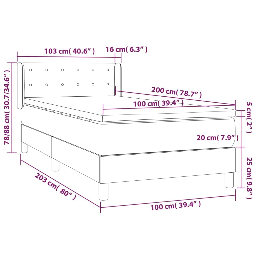 Boxspringbett 100x200 cm, Blaues Polsterbett inkl. Taschenfederkernmatratze und Topper, Höhenverstellbares Kopfteil, Robuster Rahmen, Einzelbett für EIN bequemes Schlaferlebnis