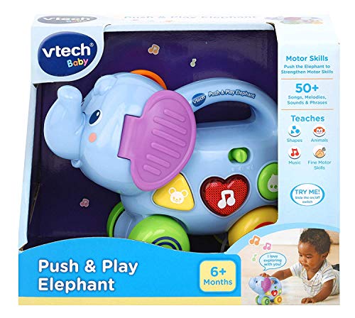 VTech Push and Play Éléphant Jouet à Pousser avec des caractéristiques éducatives, Jouet Musical avec Sons et Phrases, Jouet pour Enfant de 6 Mois à 3 Ans