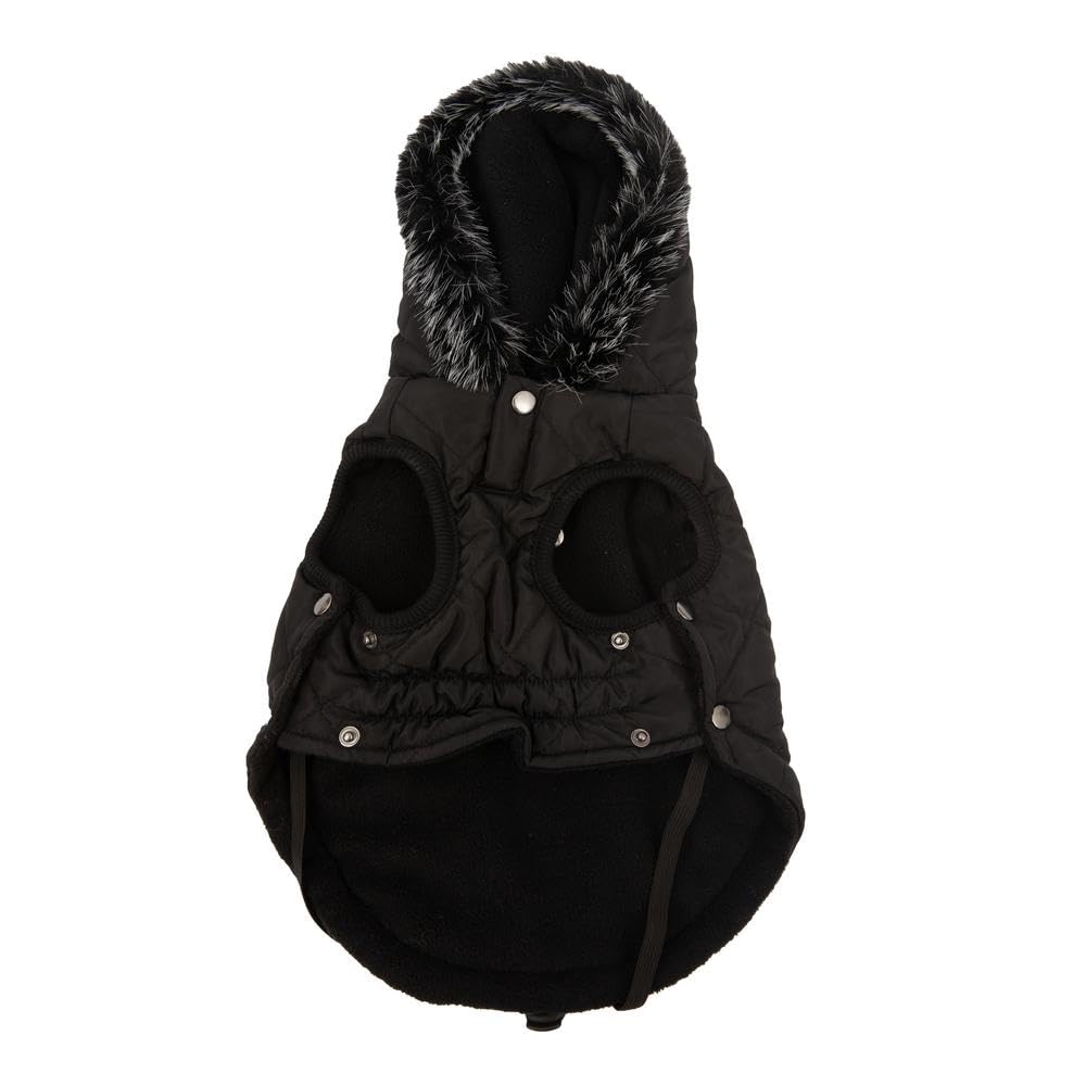 Veste matelassée Chaude pour Chien, Veste Confort Petite Taille 25 cm, Fermeture réglable à Clip, Capuche Amovible et Trou pour Laisse. Doté d'un Bouton Ferme Capuche