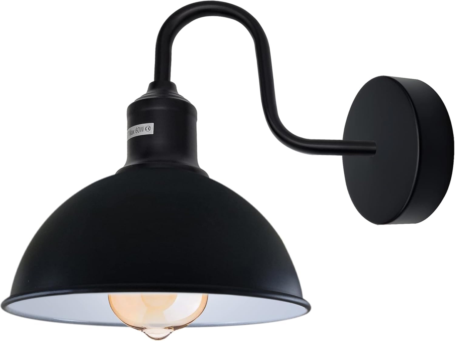 LEDSone Vintage Black Wall Sconce Light Fittings Metal Dome Shade Shape Indoor Light for Bedroom, Dining Room, Foyer, Garage, Guestroom