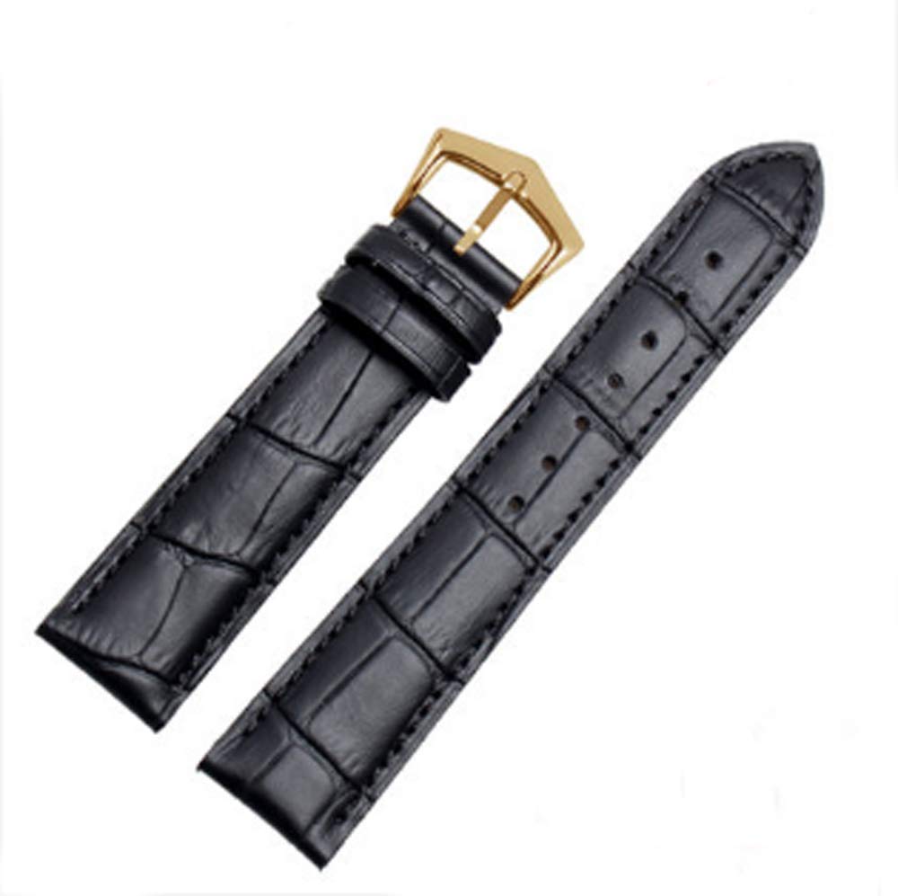 18mm19mm 20mm 21mm Black/Brown Leather Watch Band Strap Buckle for Patek Philippe Watch (18mm, Black（Black line）(Gold Buckle))