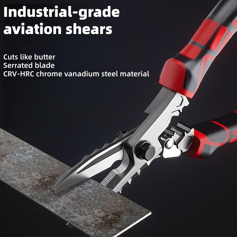 Image of Multi-Purpose Heavy-Duty Aviation Pliers, High Hardness Durability for Cutting Iron Plates & Colored Steel Roofing Tiles Metalworking Tools, Cutting Wire Stripping Pliers, Precision Reinforced Snips