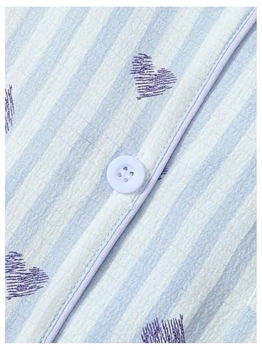 Image of BEAUDRM Women's Two Piece Pajama Sets Allover Print Short Sleeve Sleepwear Button Down Shirt and Bow Shorts Pj Set Loungewear