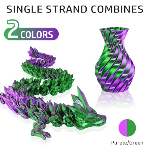 Image of LOVOON PLA 3D Printing Filament Multicolor PLA Filament 1.75mm Silk Dual Color Change by Angle Filament Pla 1.75, Fit Most 3D Printer& 3D Pen, Silk Green /Purple, 1KG(2.2lbs) /Spool