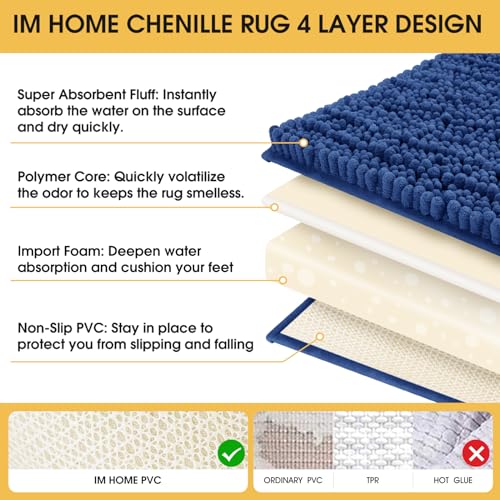 ACCUMTEK Upgrade Extra Large Blue Bathroom Rug Set 3 Pieces Ultra Soft, Thick Absorbent Bath Mats, Non Slip Chenille Toilet Mat for Bathroom, Bedroom, Kitchen by ACCUMTEK - Image 5