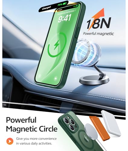 Image of FNTCASE for iPhone 15 Pro Max Case: [Compatible with Magsafe] Translucent Matte Cases with [Full Camera Protection] [Screen Protector] Military Grade Shockproof Protective Phone Cover - Green