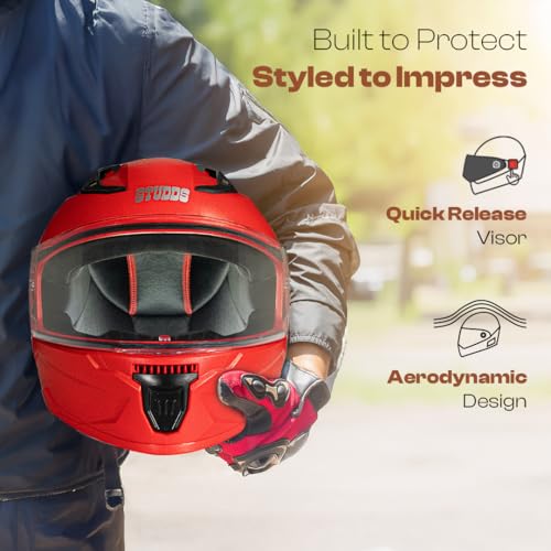 Image of STUDDS Raider Street ISI Certified Full Face Helmet for Men and Women with Clear Visor (Red - L)