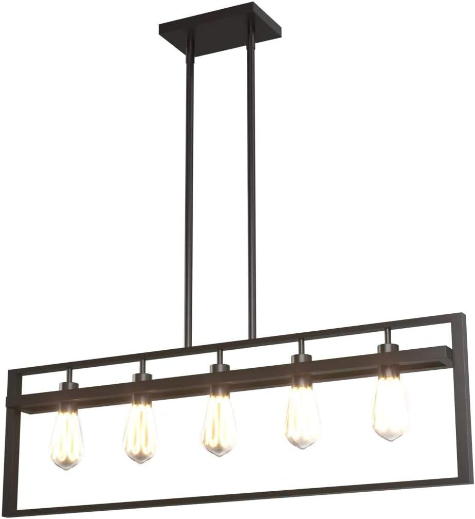 Tangkula 5-Light Island Lighting, Modern Style Domestic Linear Pendant Light Fixture, for Kitchen Dining Room Hallway, Pendant Lamps, Dark Brown Finish