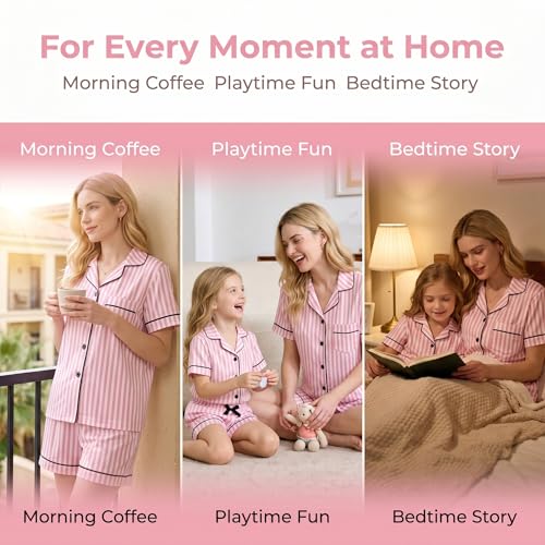 LANKMEI 100% Cotton Womens Short Sleeve Pajama Sets, Pink Stripes, X-Large - image 9