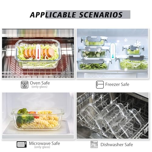 Image of AILTEC Glass Food Storage Containers with Lids, [18 Piece] Glass Meal Prep Containers, Containers for Food Storage with Lids, BPA Free & Leak Proof (9 Lid & 9 Container) (gray)