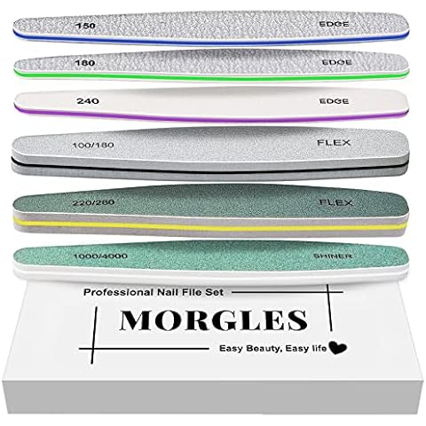6Pcs Nail Files, MORGLES Gel Acrylic Nail File Set Nail Buffer Block Emery Boards for Acrylic/Natural/Gel Nails Polish Cover