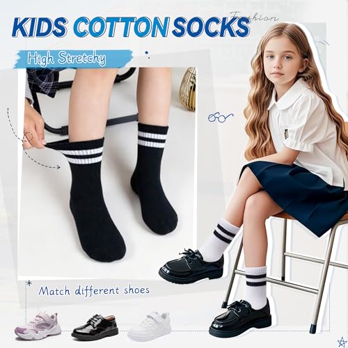 Image of Eyean Kids Athletic Crew Socks Boys Girls Cotton School Uniform Casual Basic Socks 6 Pairs