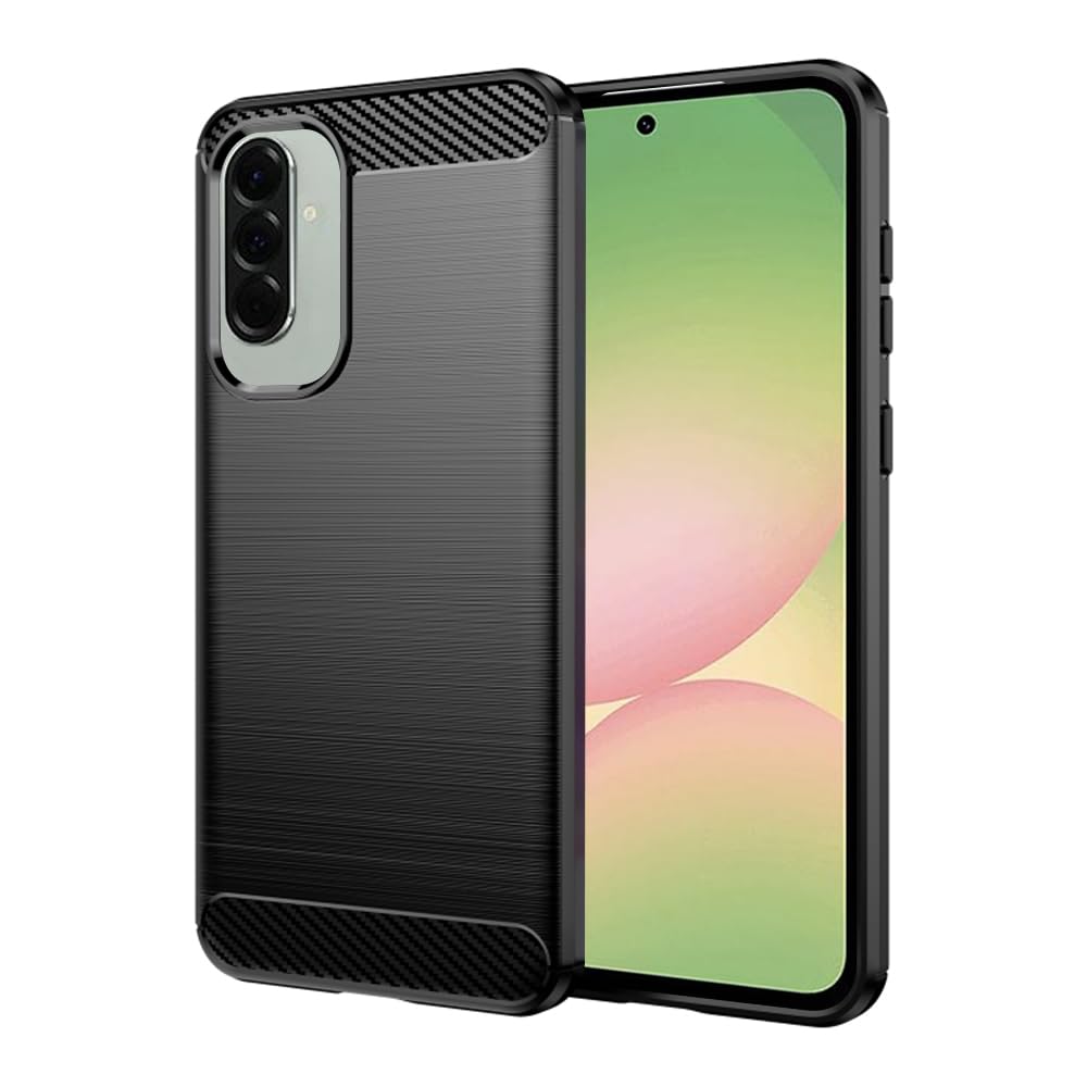 Techsuit für Samsung Galaxy A56 5G Hülle mit Soft Touch, Stoßfest, Kameraschutz, Erhöhte Kanten, Luftkissen Ecken, Anti Fingerabdruck, Flexibel, Carbon Silicone Series, Schwarz