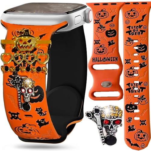 Christmas Fall Engraved Band with Charms Compatible Apple Watch Winter 38mm 40mm 41mm 42mm 44mm 45mm 46mm 49mm Women Jullstar Snowfalke Maple Snowman Halloween Holiday Strap for iphone Watch Series 11 10 9 8 7 6 5 4 Ultra SE 3 2 1-skull38