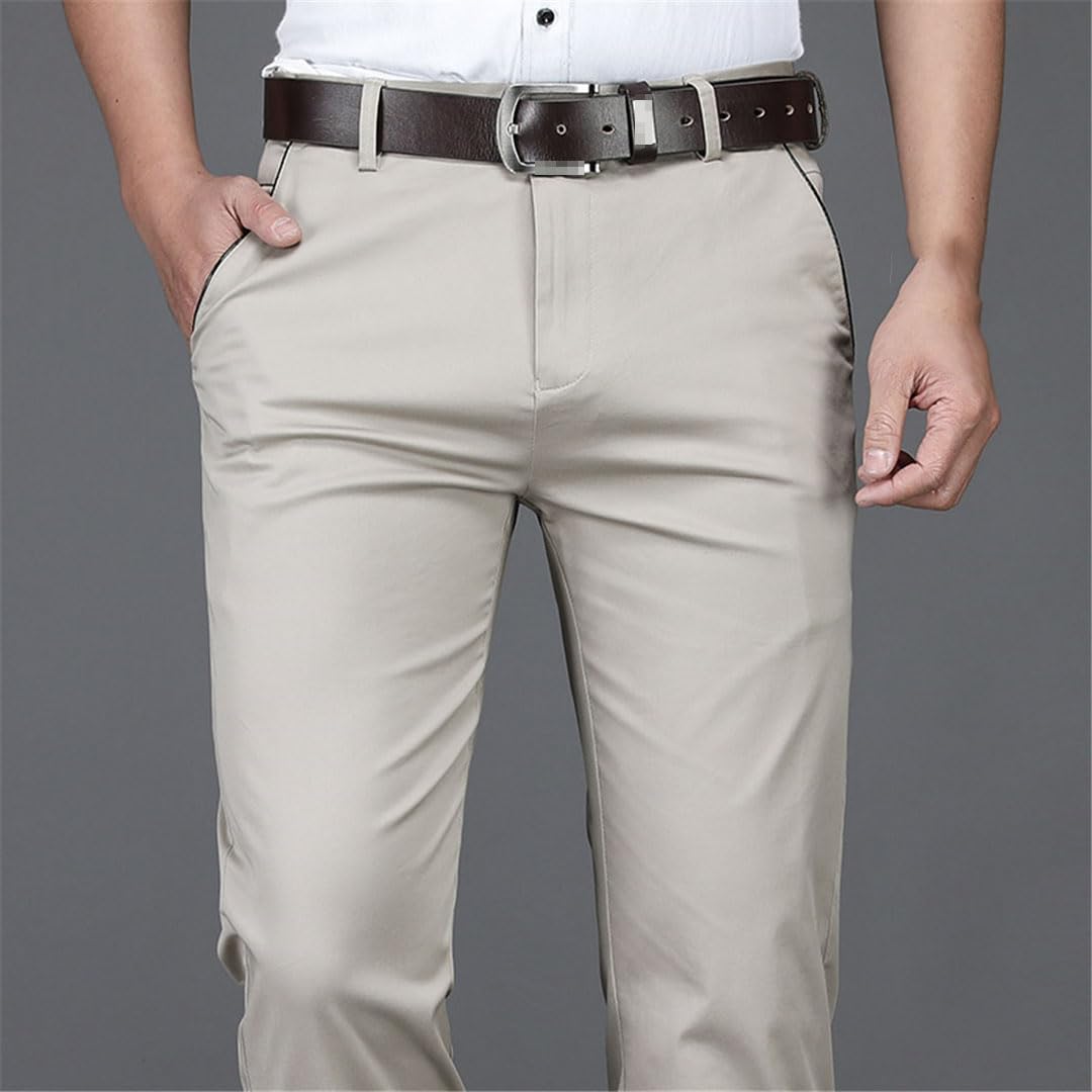 Vogrtcc Pantaloni Casual da Uomo Sottili in Cotone A Gamba Dritta Pantaloni Elasticizzati Casual da Lavoro