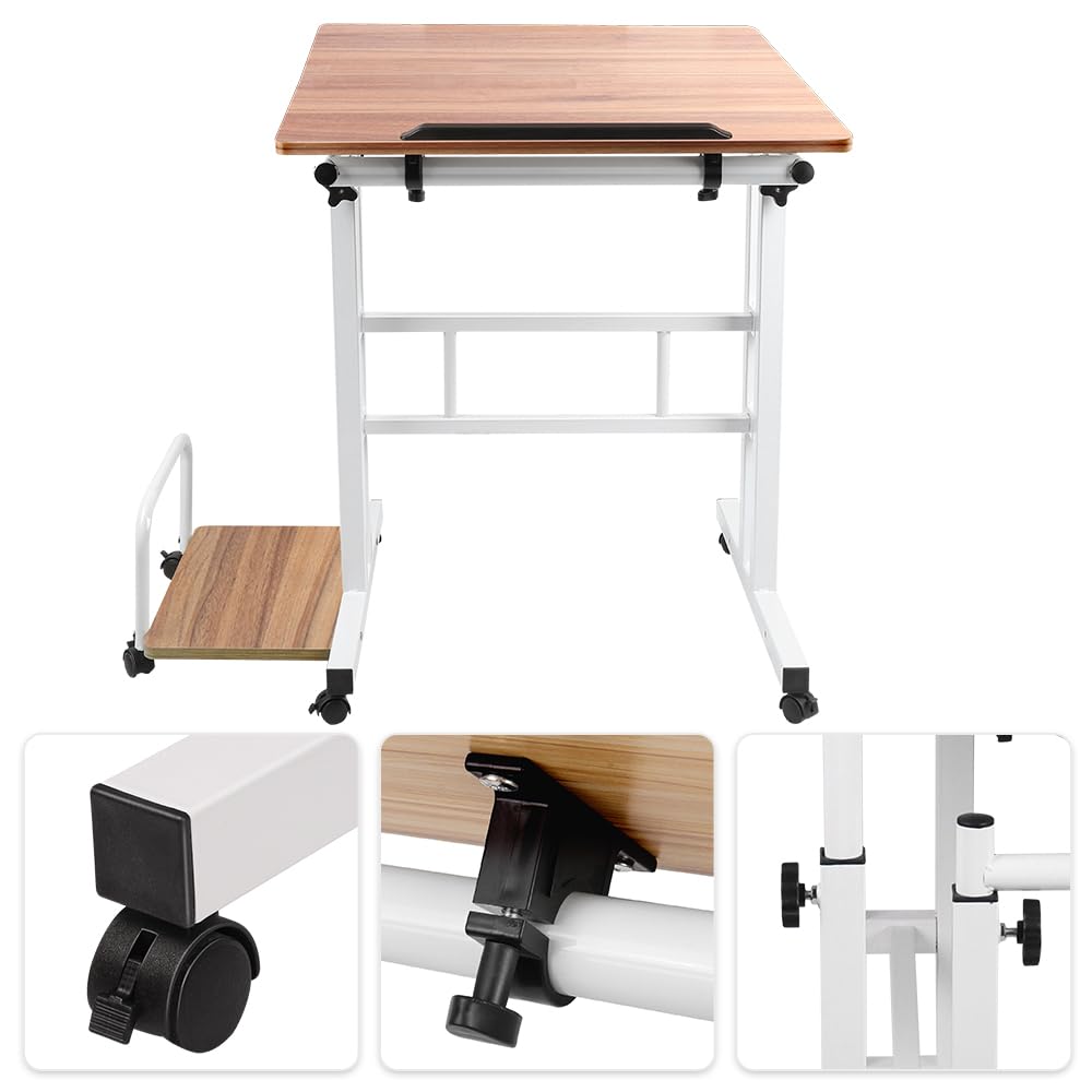 SDdPulse Dunkles Eichenholz, tavolo mobile per computer regolabile in altezza, con ruote, per camera da letto e soggiorno, 82 x 60 x 67-117 cm