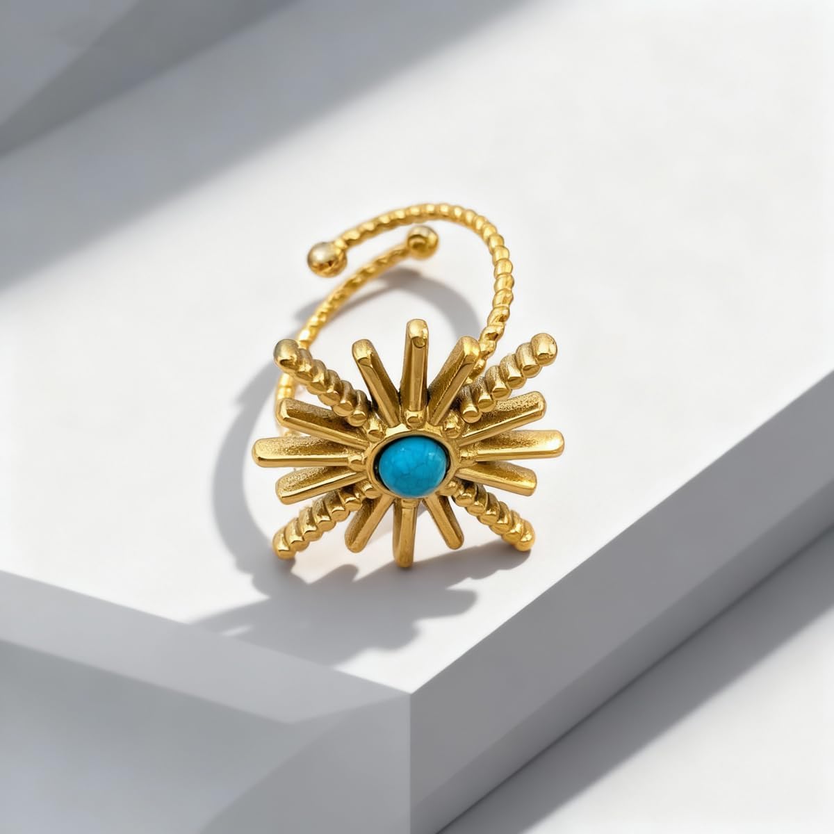 Gold Turquoise Ring for Women 18K Gold Plated Western Rings Vintage Boho Statement Stackable Band Open Adjustable Minimalist Trendy Jewelry for Mom Wife Birthday Gifts - Image 5