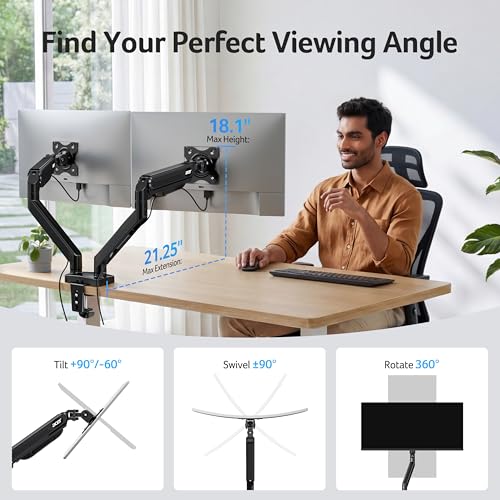 Acer Dual Monitor Arm, Gas Spring VESA Mount Stand for 17-32" Screens - image 3