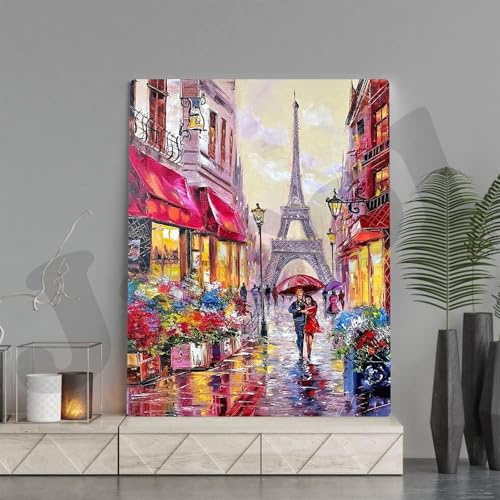 Image of Jasol Diamond Painting Kit, 40x30 Cms, Full Drill, 5D Crystals, Home Wall Decor Gift Set (Love in Paries M45500)