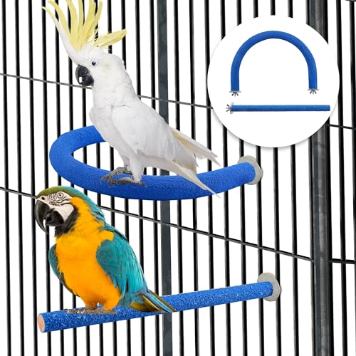 Image of 2 Pcs U Shape Parrot Perch, Rough-Surfaced Sands Parrot Perch, Blue Large Bird Perches for Parrots Cage