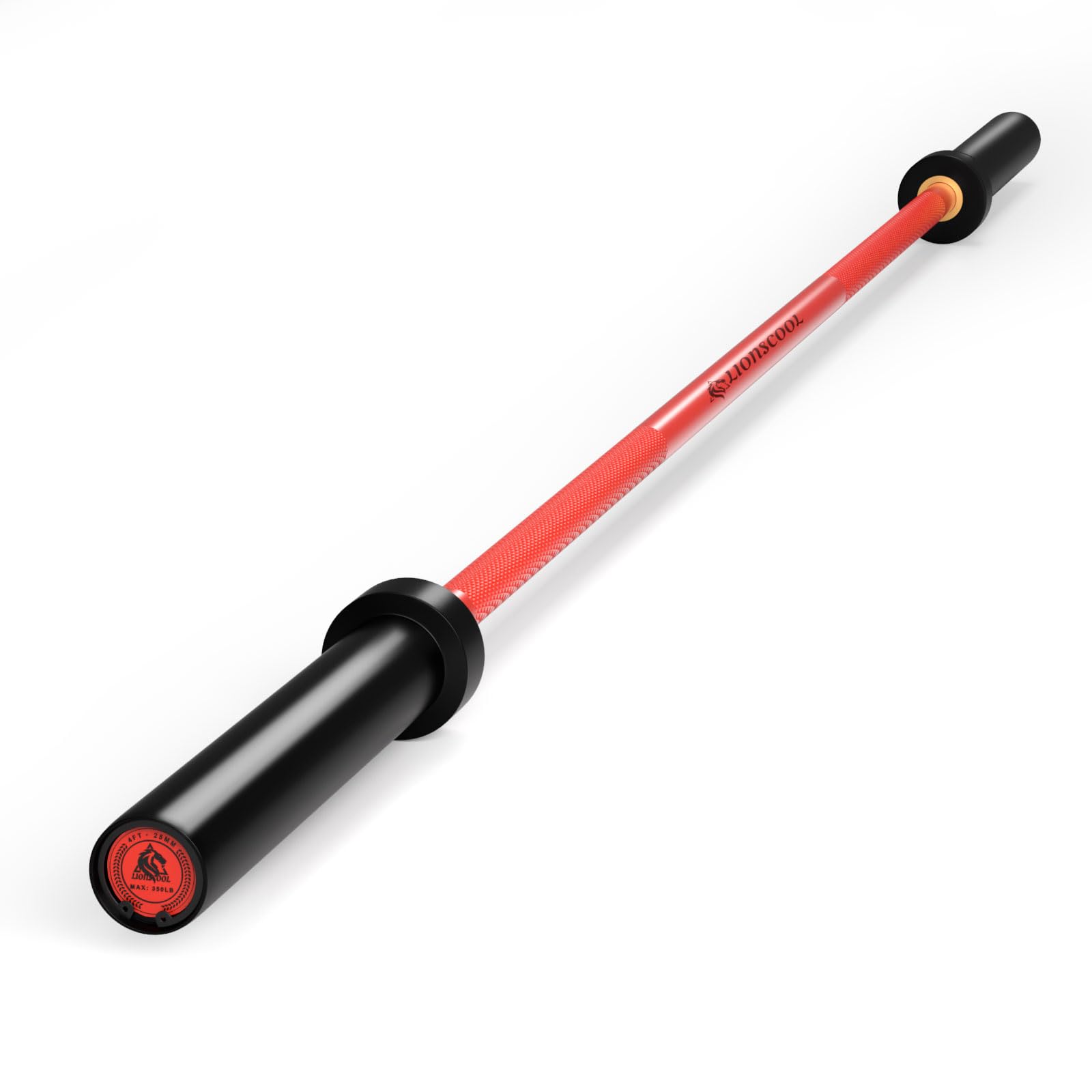 LIONSCOOL 25mm Grip 4ft Barbell (Red Ceramic Coating with Black E-Coated Sleeves, 4FT, 350LBS)