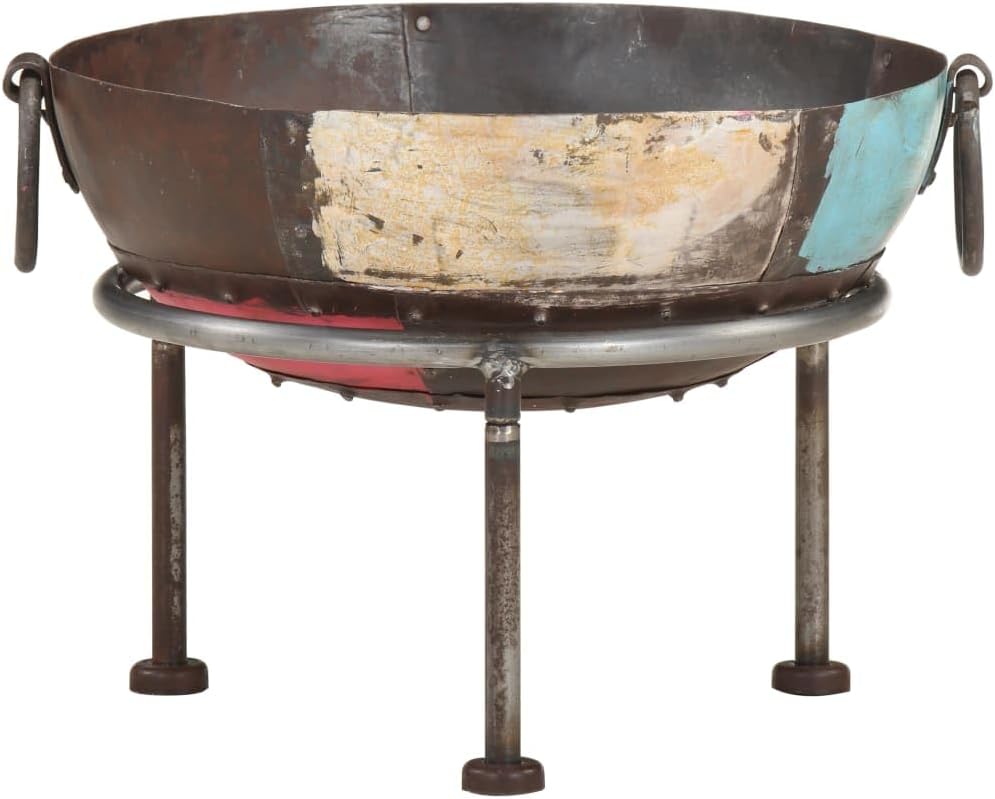vidaXL Iron Fire Pit Fireplace - ic Outdoor Firebowl for Garden, Patio Camping Picnics, Large Multicolor Iron Firepit with Handles - 15.7"x11.8"