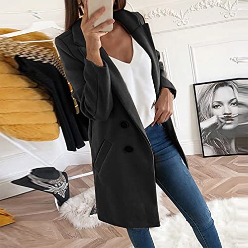 Zefotim Trench Coats For Women,Warm Oversized Lapel Double Breasted Pea Coat Winter Wool Blend Jacket Trench Coat Long Coat Womens Winter Coats Oversized Jean Jacket For Women Bkl3 #TOP1