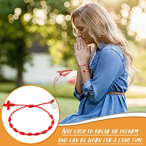 Yinkin 30 Pieces St Benedict Medal Rosary Bracelet Bulk Adjustable Knot String Braided Bracelet Baby Protection Mexican Bracelets With Mesh Bags For Women Men Girls Boys Minimalist Jewelry (Red) #TOP4