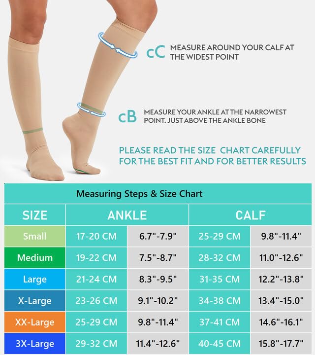 Image of Anti Embolism Compression Stockings 15-20mmHg, Knee High & Thigh High Ted Socks with Inspection Hole, Graduated Support Hose for Women Men, Swelling Relief, Walking, Office Work, Beige M