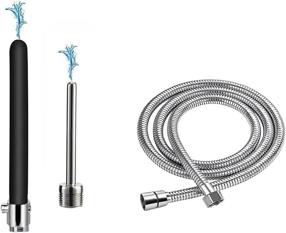 Shower Enema System, Douche Colonic Cleanse Kit, Bathroom Handheld 59.05inch Stainless Steel Shower Hose Enema Douche Bidet Cleaning System Kit for Most Shower Systems