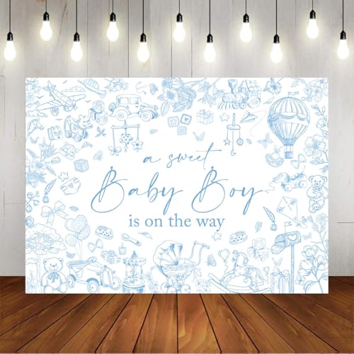Fondo para Baby Shower azul 7x5 pies Mocsicka miniatura 7