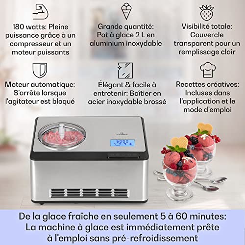 Klarstein Eismaschine, Softeismaschine für Joghurt, Softeis & Frozen Yogurt, Ice Cream Maker mit WiFi/App-Funktion, Eismaschine mit Kompressor, Selbstkühlend, Hausgemachtes Speiseeis & Sorbet, 180W – Bild 3