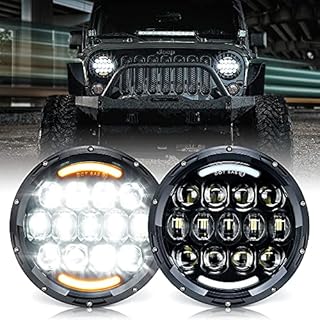 Xprite 105W LED Headlights with Hi/Lo Beam, DRL and Amber Turn Signal, 7 inch Round Headlights Compatible with Jeep Wrangler JK TJ LJ 1997-2018, DOT Approved