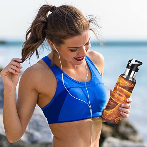 Fire Dragon Water Bottle Drink Flask with Straw Lid Insulated Stainless Steel Thermos Bottle for Boys Girls Gym Sports Leakproof 600 ml - Image 2