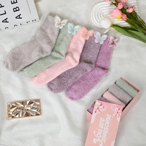 Image of SISOSOCK 5 Pairs Fuzzy Soft Cozy Comfy Socks Warm Birthday Gifts for Women
