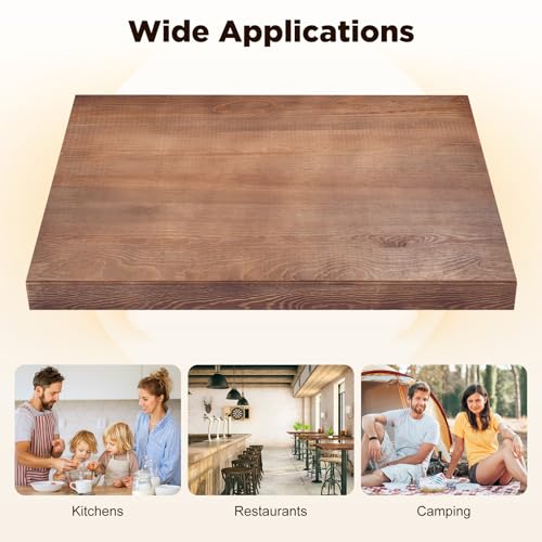 Cubierta de Cocina y Tabla para Servir de Madera de Pino Sólida Hecha a Mano JenyunTech, Color Nogal, Rectangular, 75x55.88 cm, 0.76 cm de Grosor, con Asas Integradas miniatura 2