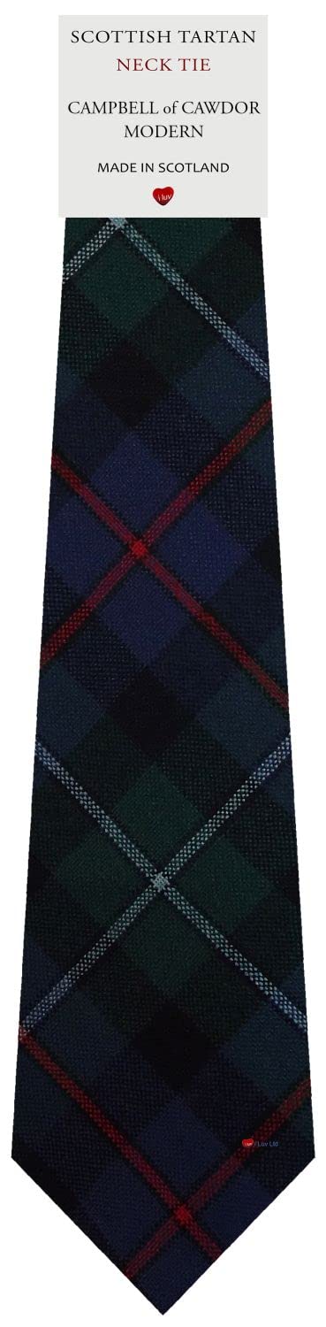 I LUV LTD Mens All Wool Tie Woven And Made in Scotland in Campbell of Cawdor Modern Tartan