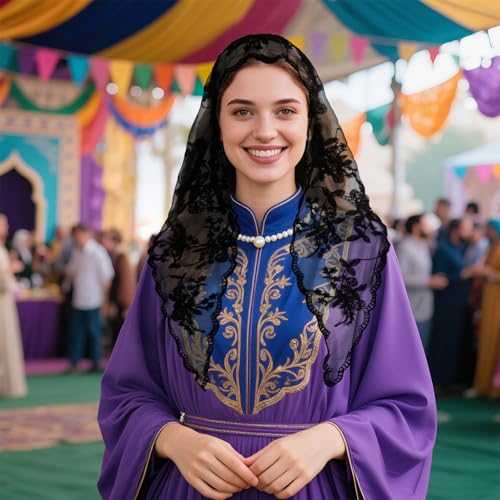 DOCILA Triangle Veil Fashion Print Church Wedding Mass Mantilla Veils Religious Christian Prayer Head Covering Scarf2