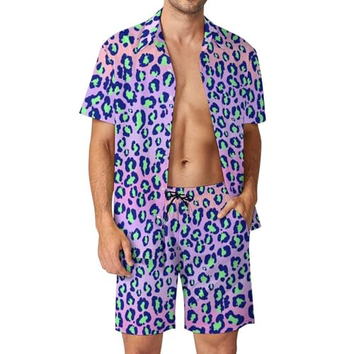 Ensemble Chemise Hawaïenne Homme Léopard Violet au Design Fluide et Respirant
