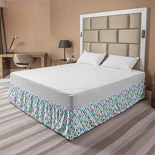 Lunarable Colorful Bedskirt, Modern And Funny Polka Dot Design Geometric Circles With Shades Of Summer, Bedroom Decor Wrap Around Elastic Bed Skirt Gathered Design, King, Multicolor #TOP1