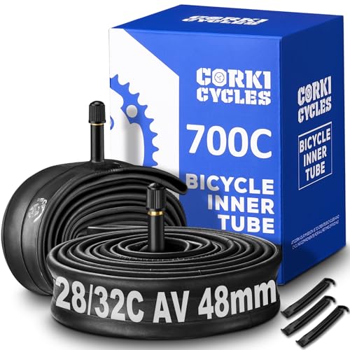 Image of Heavy Duty 700c Bike Tube 700 x 23-25c 28-32c 35-43c Butyl Rubber, 28 Inch Road Bicycle Tire Inner Tube Replacement 2 Pack with Tire Levers