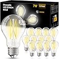 VOLIVO 12 Pack A19 Vintage LED Edison Bulbs, Dimmable, 60W Equivalent, High Brightness 5000K Daylight, Ultra-Bright, 7W E26 Standard Base, CRI80+, 800Lumens, Clear Glass Filament Bulb for Home