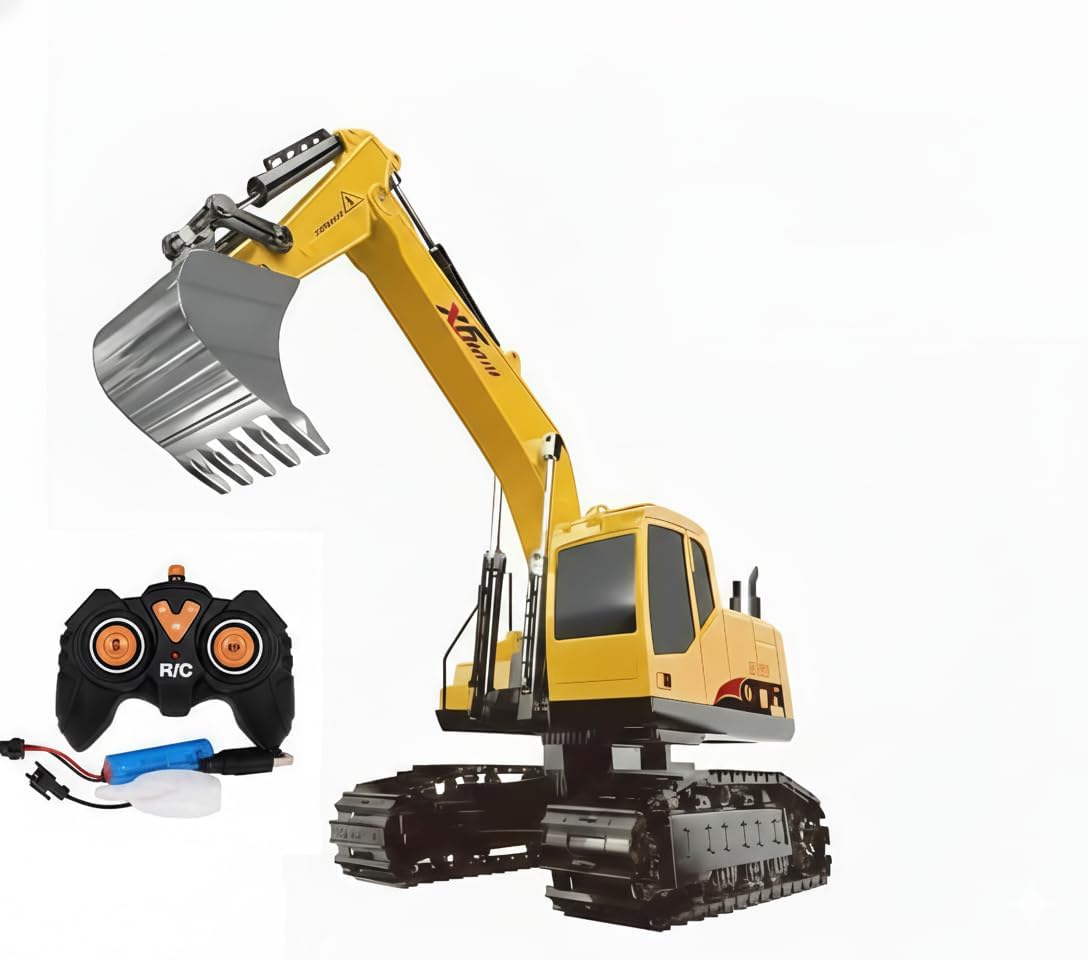 Jack Royal RC Excavator 7-Channel with Smoke Remote Control Rechargeable Toy Truck Engineering Vehicles Construction Toy with Lights & Music 360° Rotation