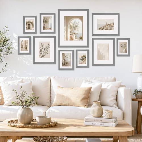 Image of 8x10 Picture Frames 6 Pack, Mat for 5x7 Photos, Shatter HD Plexiglass | Removable mat fits two photo sizes, slim frame with stand for horizontal & vertical tabletop & wall mount