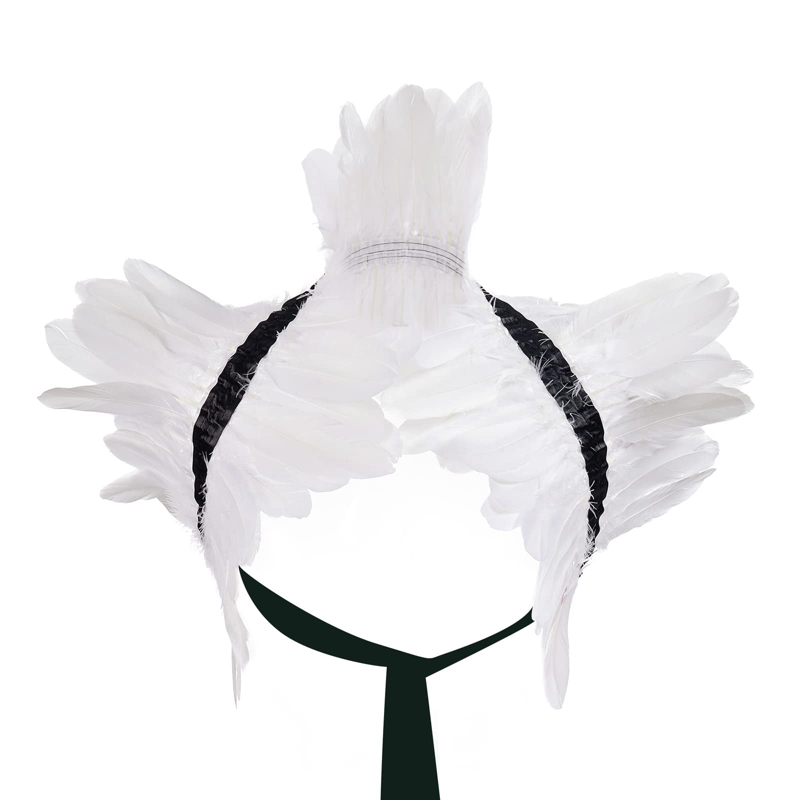 Niceyoeuk Women Natural Feather Cape Maleficent Costume Gothic Lacing Shawl Shrug Collar Feather Cape for Halloween Cosplay Christmas Party (White, One Size) — image 1