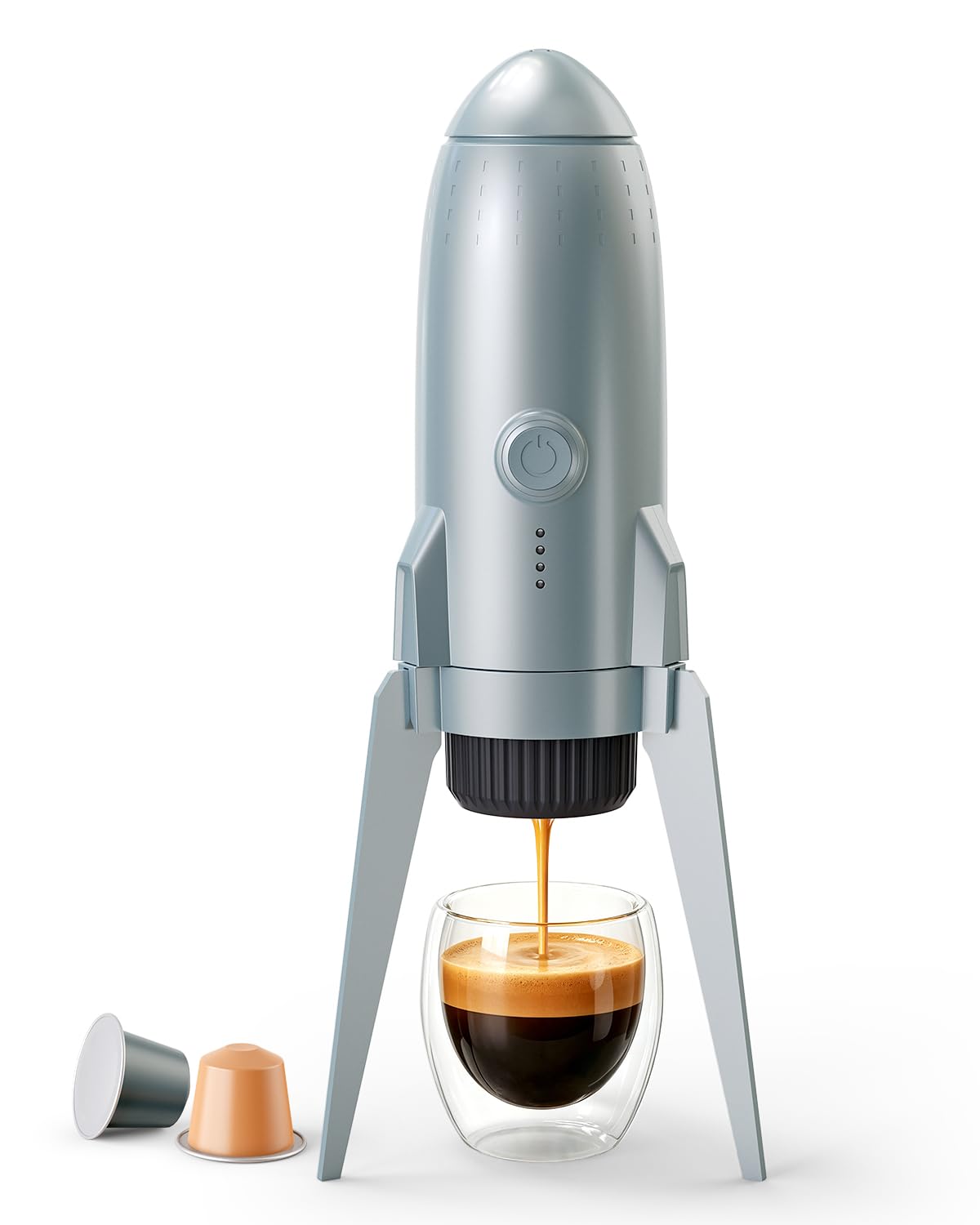 Cafetera eléctrica portátil de café espresso de viaje para camping, autocalentamiento 3 en 1 para café molido y cápsulas DG NS para viajes, camping y senderismo (gris espacial)